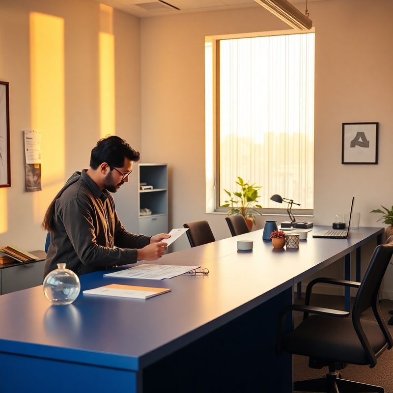 Two team members reviewing physical product samples at a long ink-blue desk in a Pune office